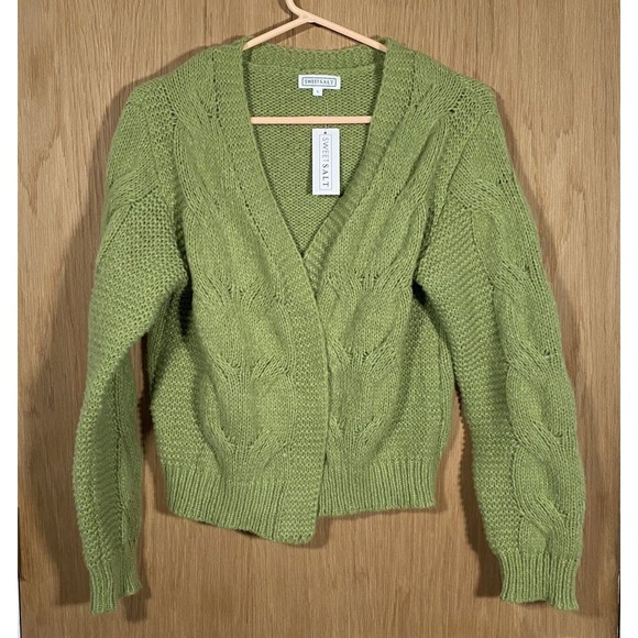 SweetSalt Women's Lg Avocado Green Cropped Chunky Knit Cardigan Boxy Brand New - Picture 1 of 7